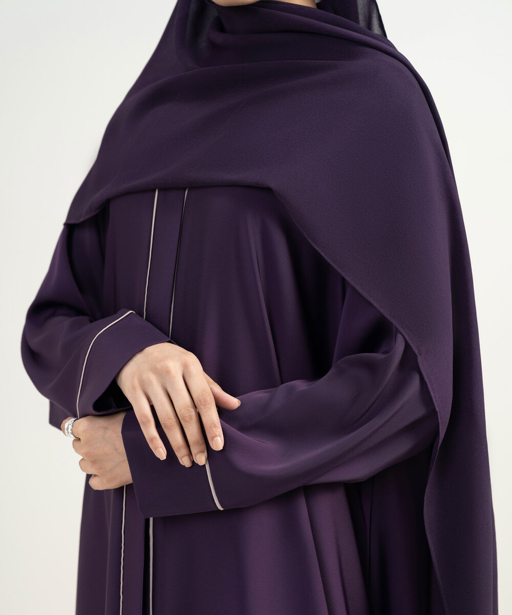 Women's Burgendy Colour Block Abaya Set