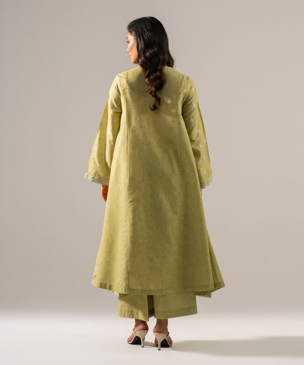 Women's RTW Fancy Cotton Printed Embroidered Green 2 Piece Suit