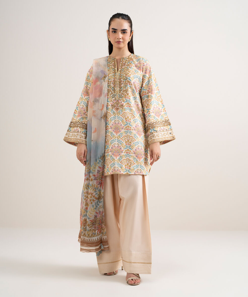 Women's Unstitched Lawn Embroidered Multi