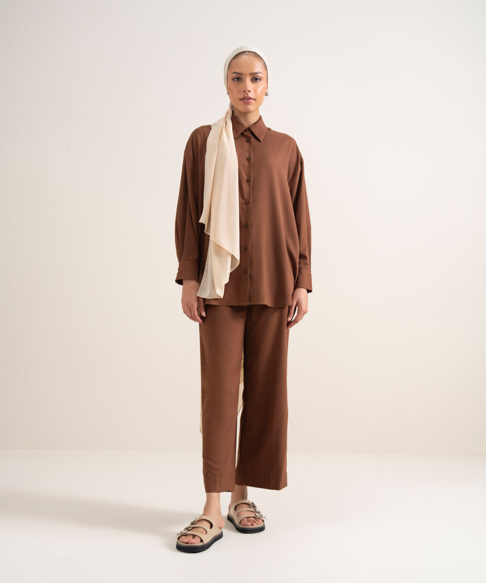 Women's Brown Viscose Button Down