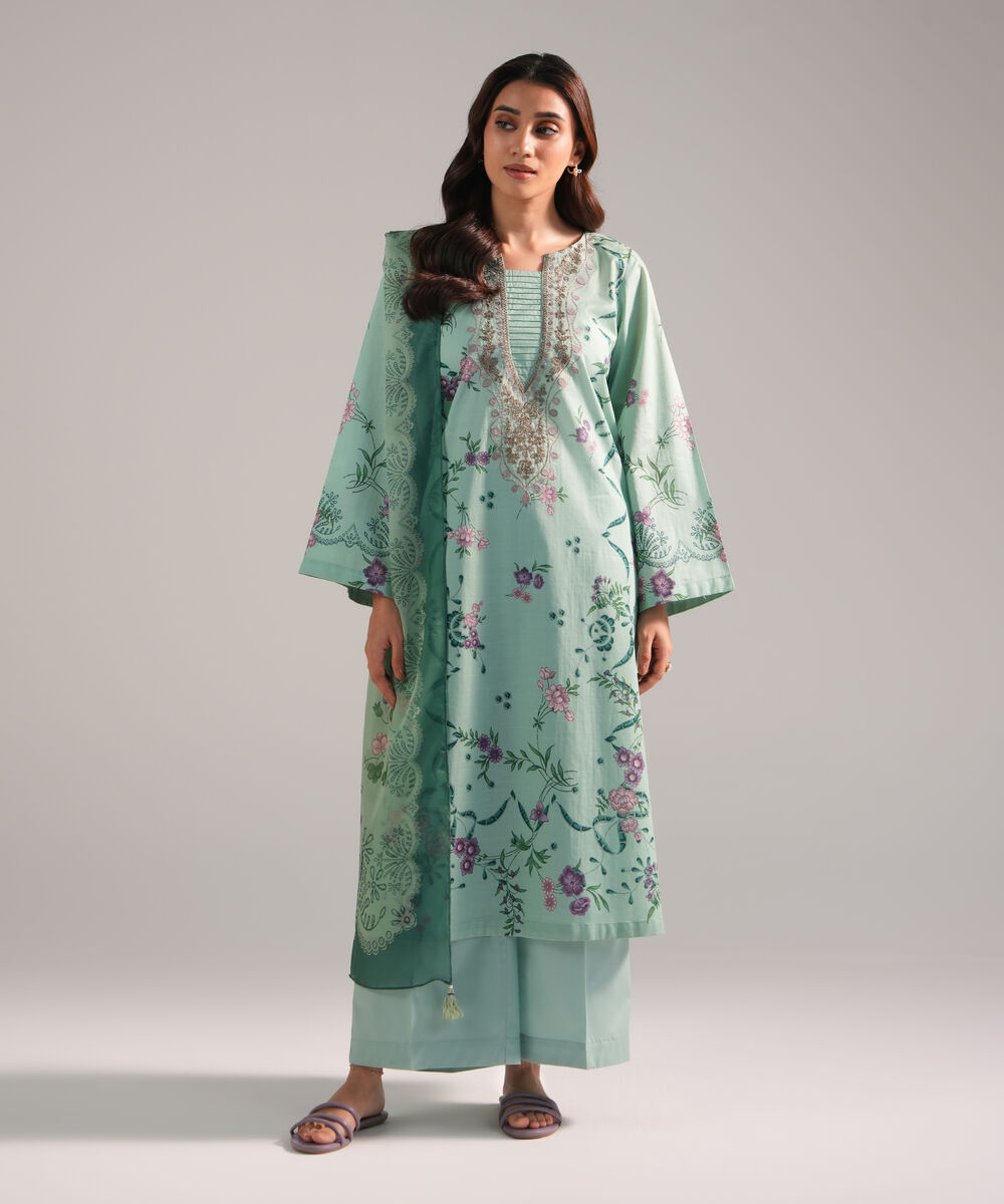 Blended Chiffon Printed Green Dupatta