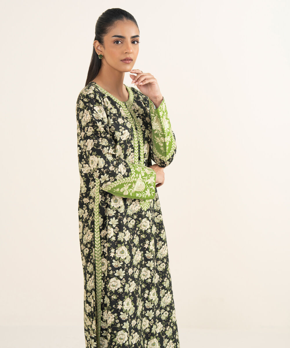 Women's RTW Light Khaddar Embroidered Black A-Line Shirt