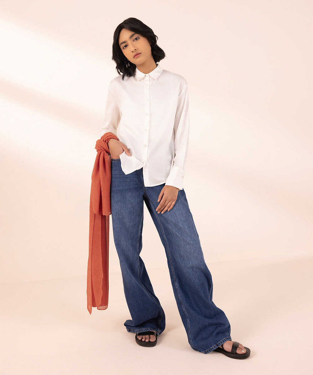 Women's Polyester Lightweight Dyed Orange West Scarf