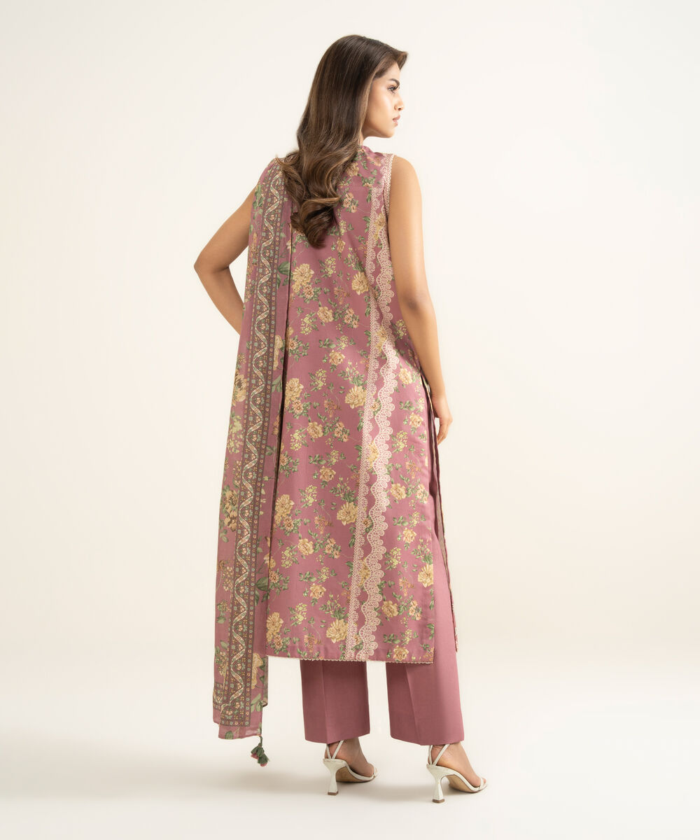 Women's Unstitched Lawn Embroidered Pink 3 Piece Suit