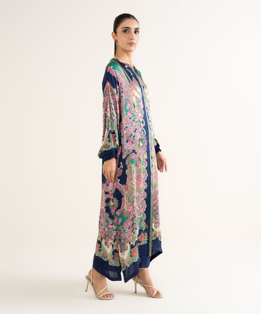 Women's RTW Bemberg Chamoz Printed Blue 2 Piece Suit