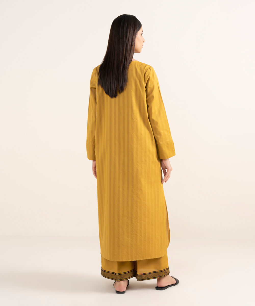 Women's RTW Textured Lawn Mustard Embroidered A-Line Shirt