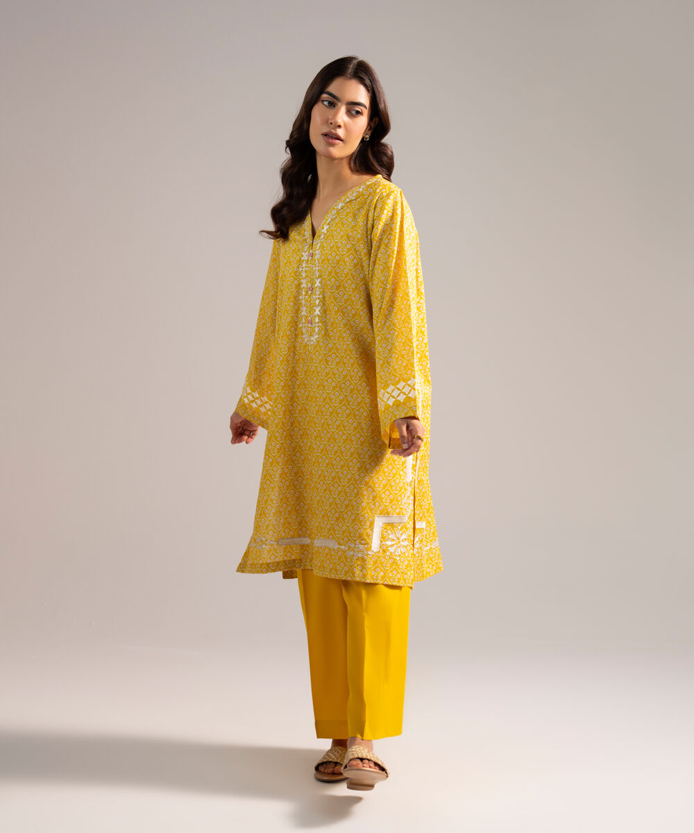 Women's RTW Lawn Embroidered Yellow Straight Shirt