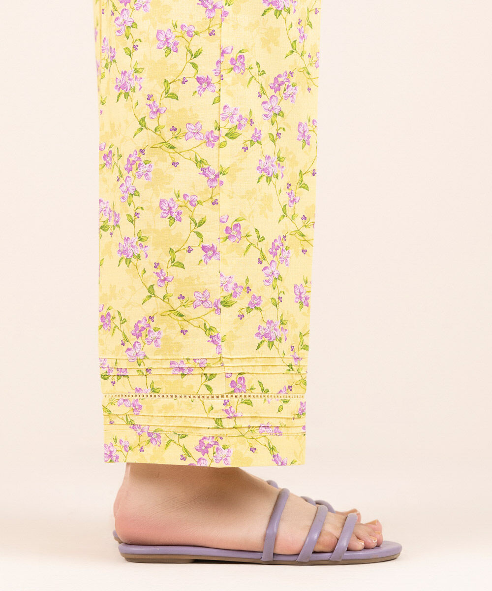 Woman - Yellow Printed Cotton Straight Pants
