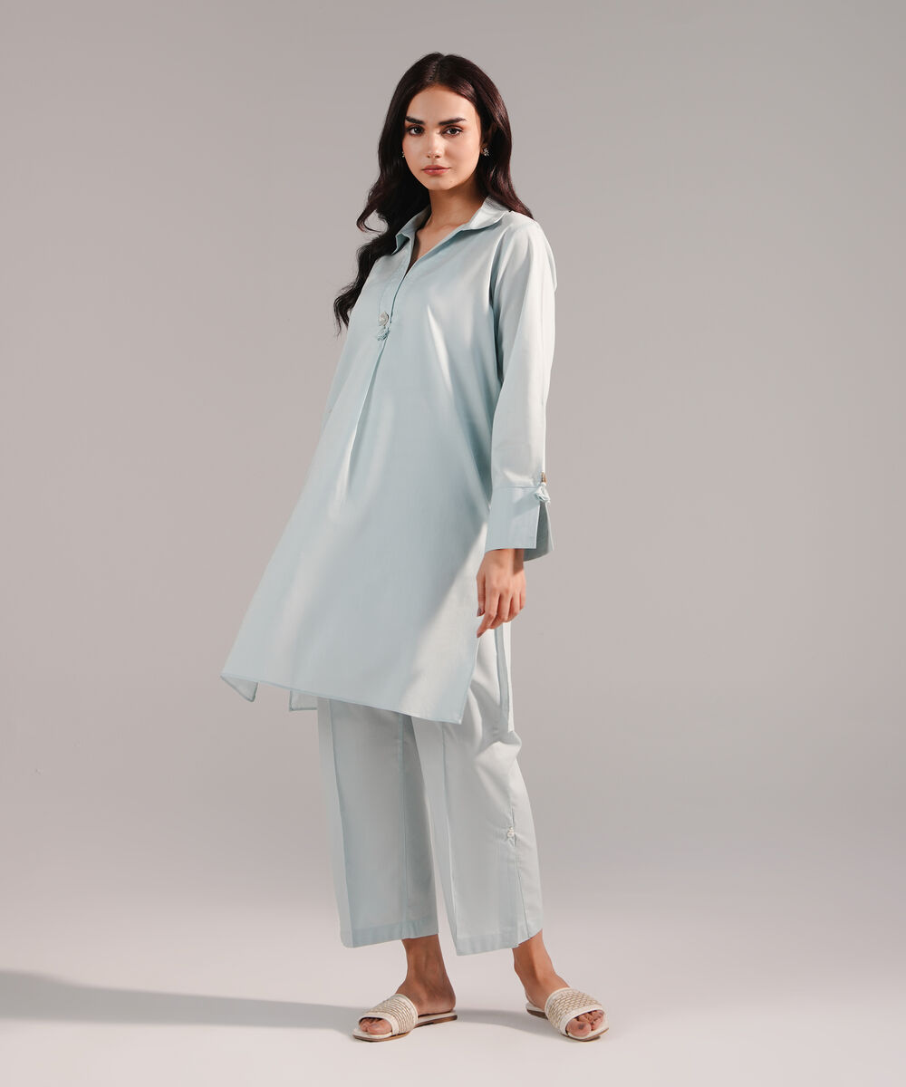 Women's RTW Crosshatch Solid Blue Straight Shirt