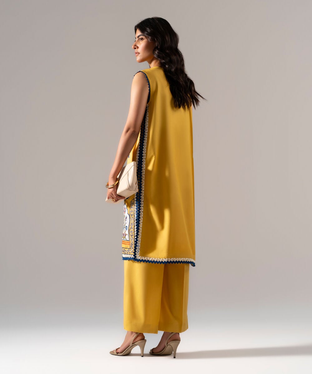 Women's RTW Solid Embroidered Yellow Cotton Viscose Shirt