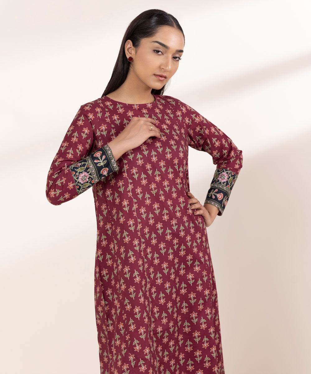 Women's RTW Lawn Red Printed A-Line Shirt