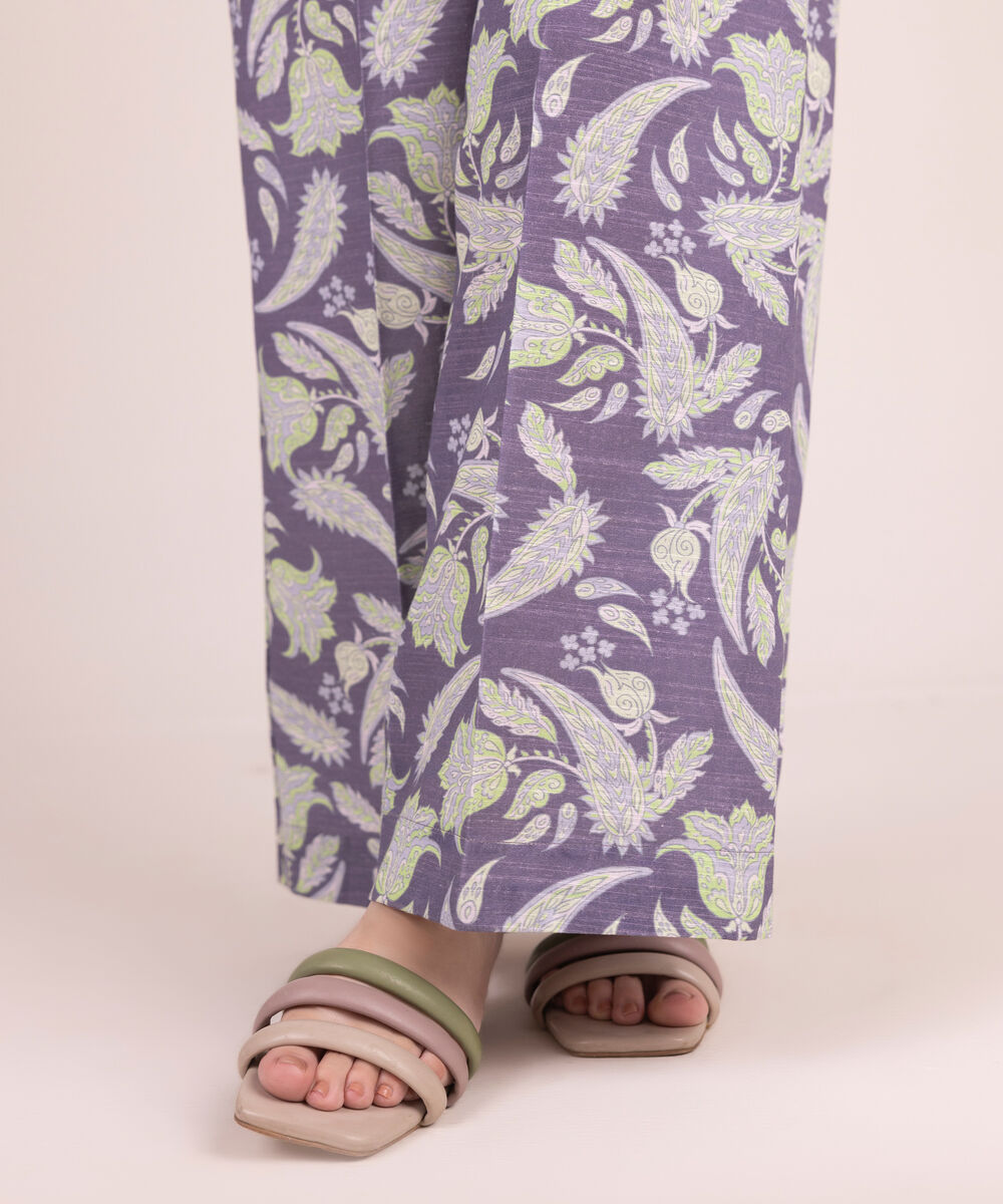 Women's RTW Khaddar Printed Purple Flared Pants