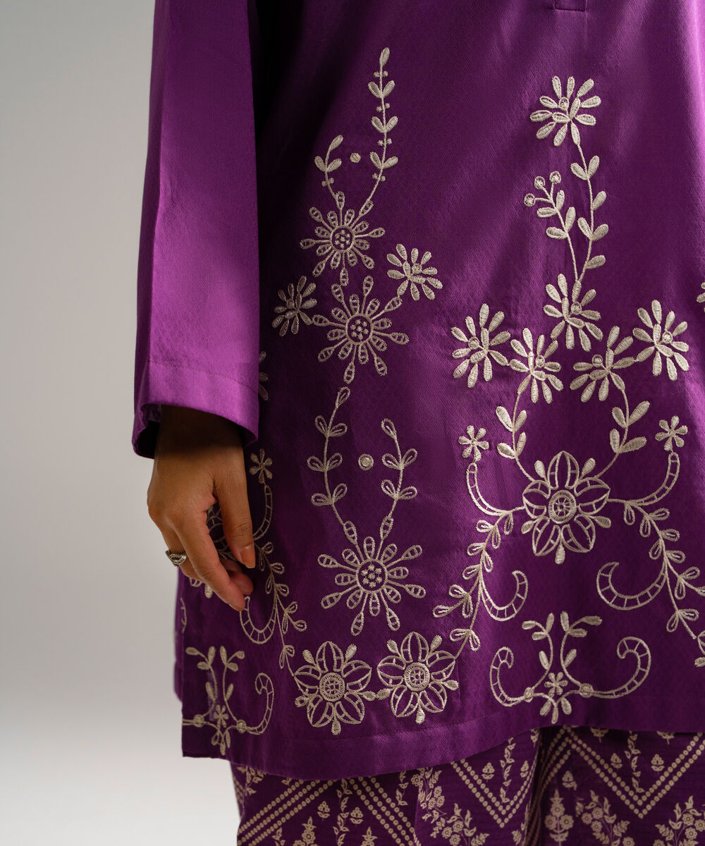 Women's RTW Dobby Embroidered Purple 2 Piece Suit