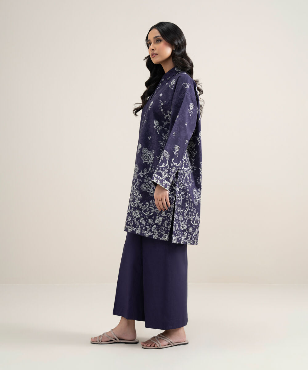 Women's Unstitched Lawn Printed Off White and Black 2 Piece Suit