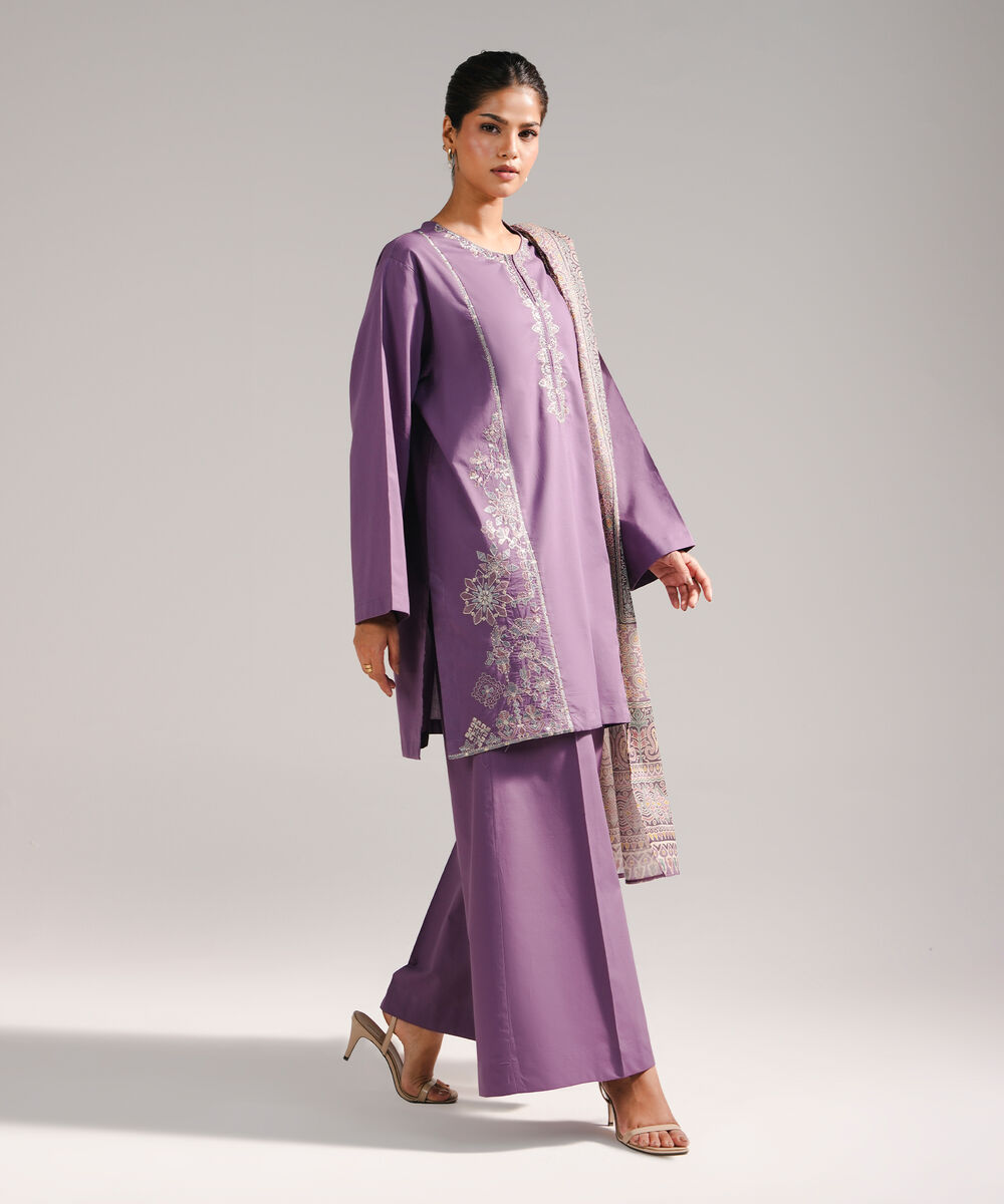 Women's RTW Lawn Embroidered Purple 3 Piece Suit