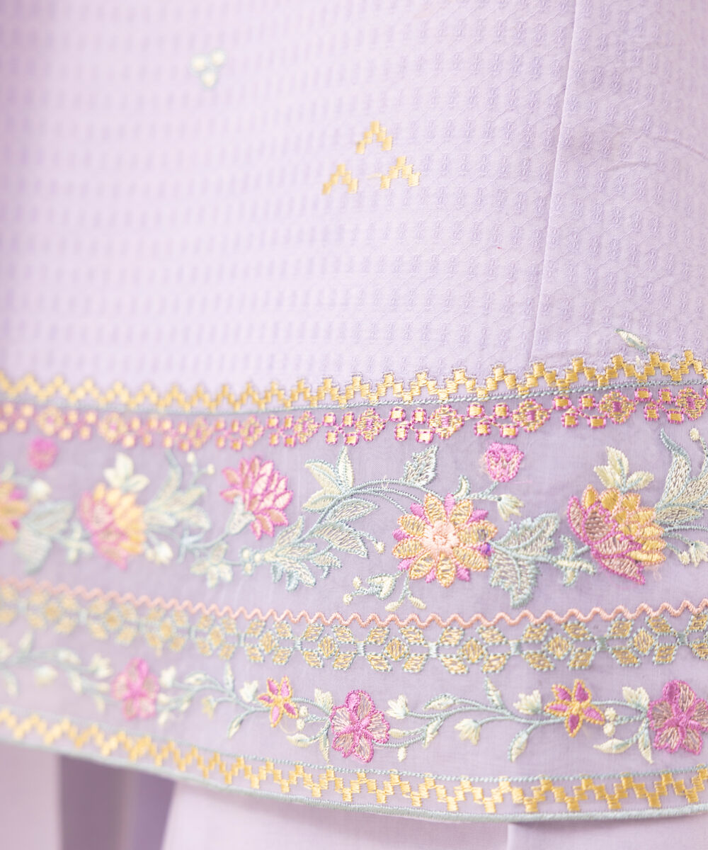 Women's Unstitched Dobby Embroidered Purple 3 Piece Suit