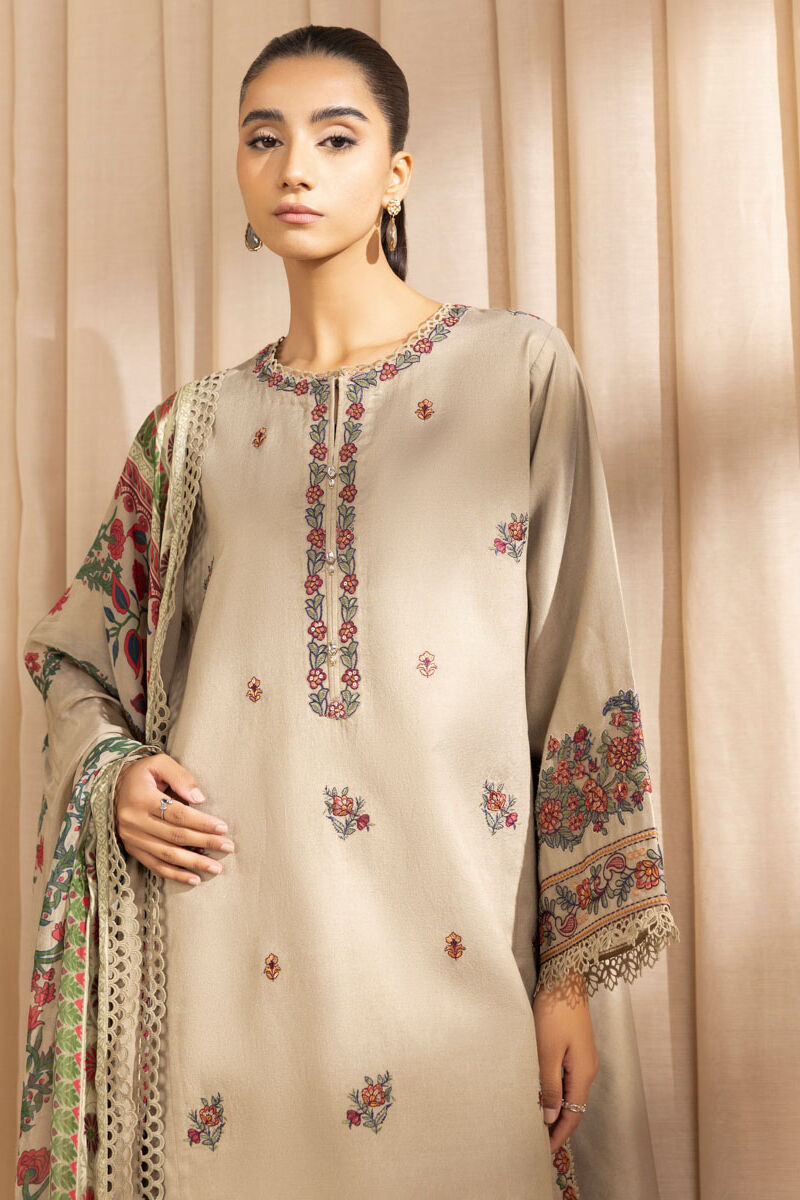 3 Piece - Embroidered Cotton Net Suit