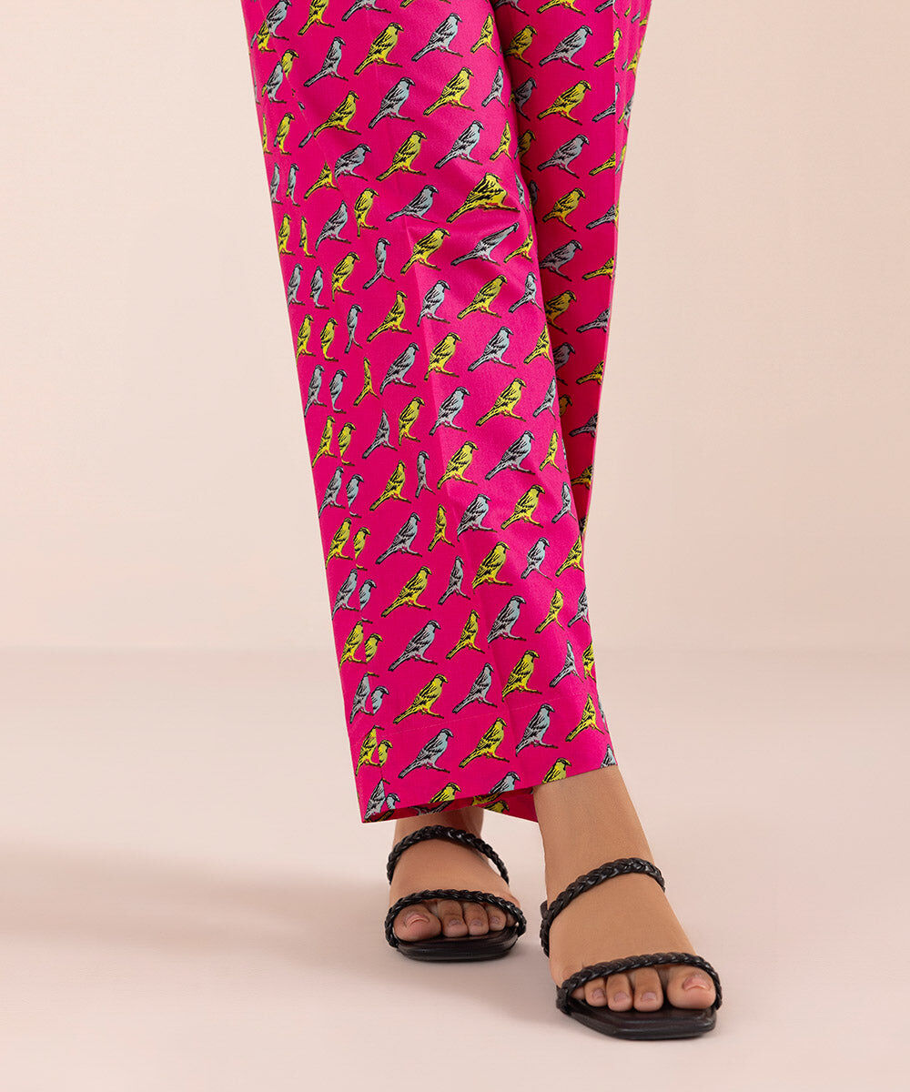 Women's Pret Cambric Pink Printed Straight Pants
