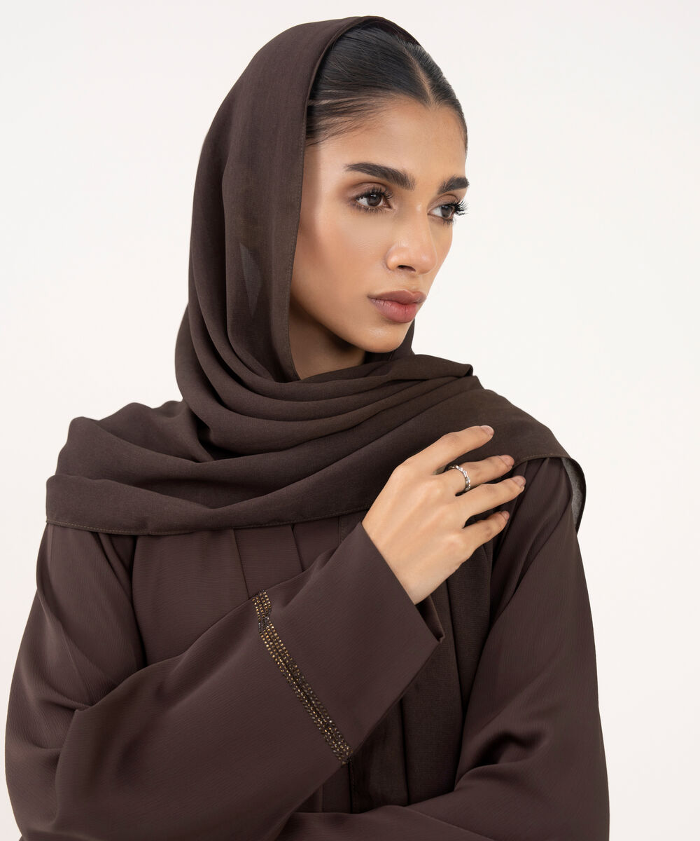 Women's Brown Textured Fabric Abaya Set