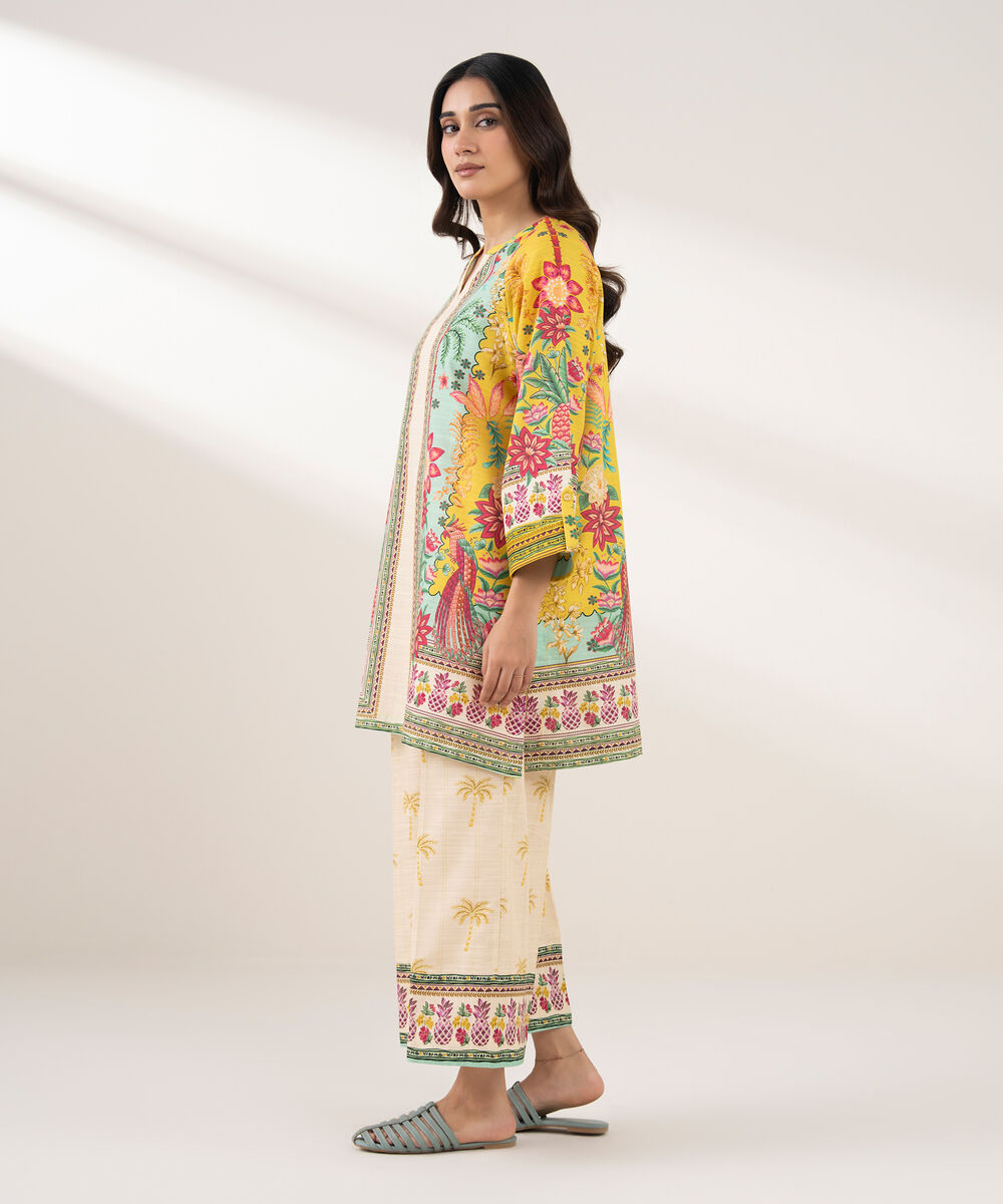 Women's RTW Khaddar Printed Straight Yellow Shirt