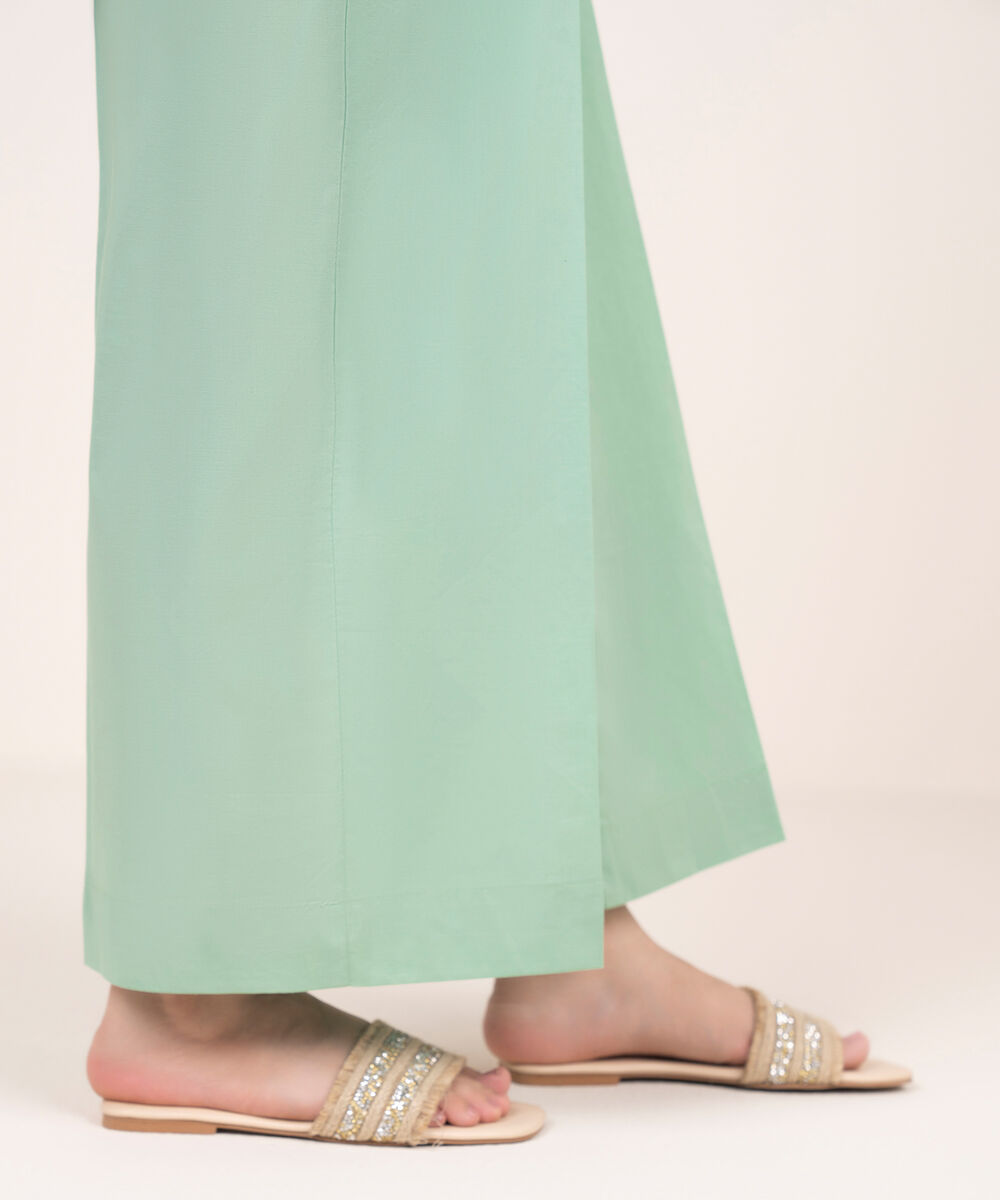 Women's RTW Cambric Green Solid Straight Pants