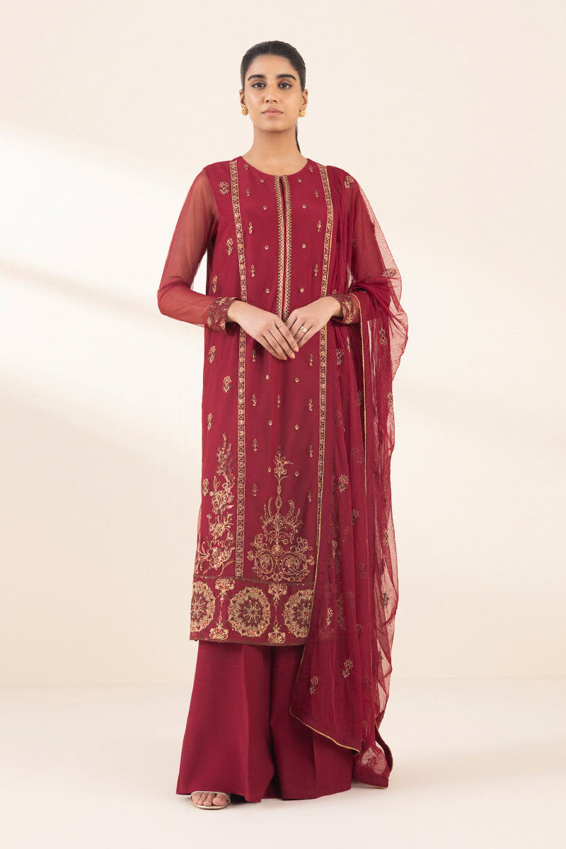 3 Piece - Embroidered Net Suit