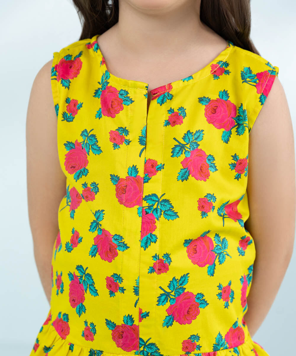 Girls Cotton Satin Dress in Yellow