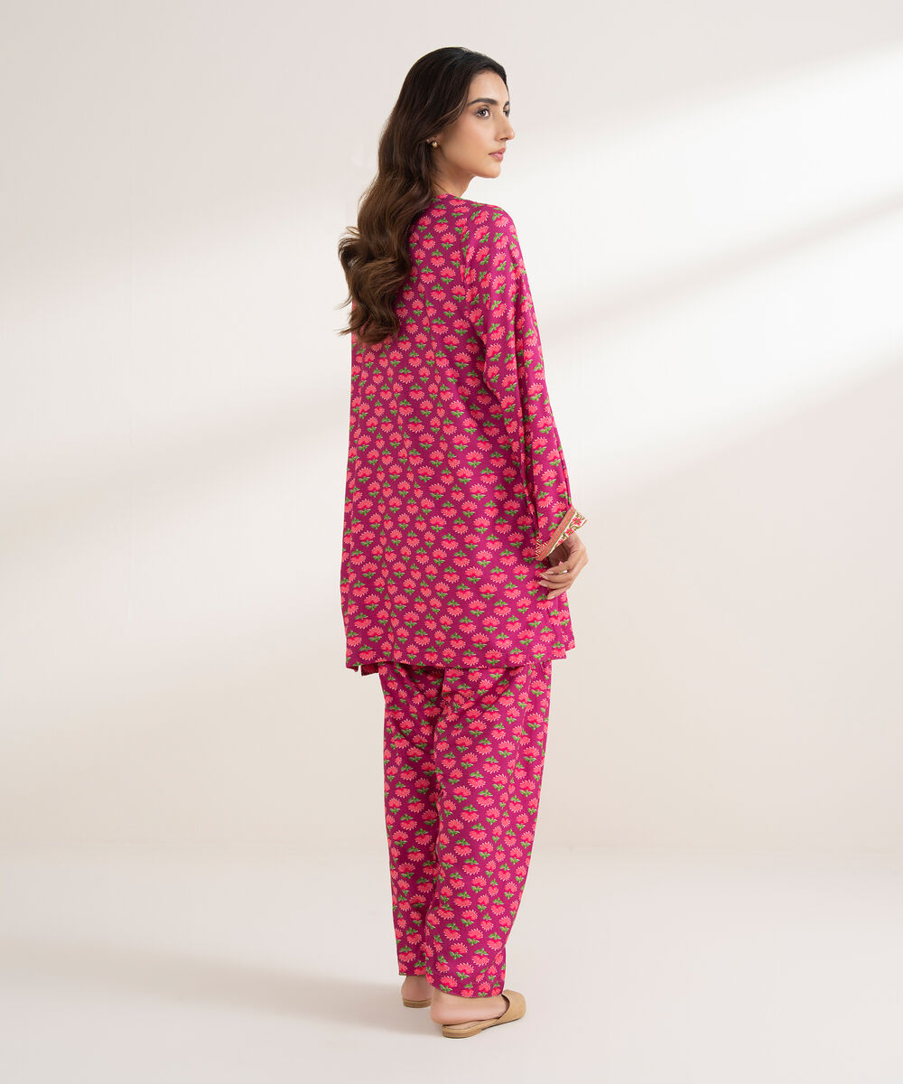 Women's RTW Arabic Dobby Printed Straight Pink Shirt