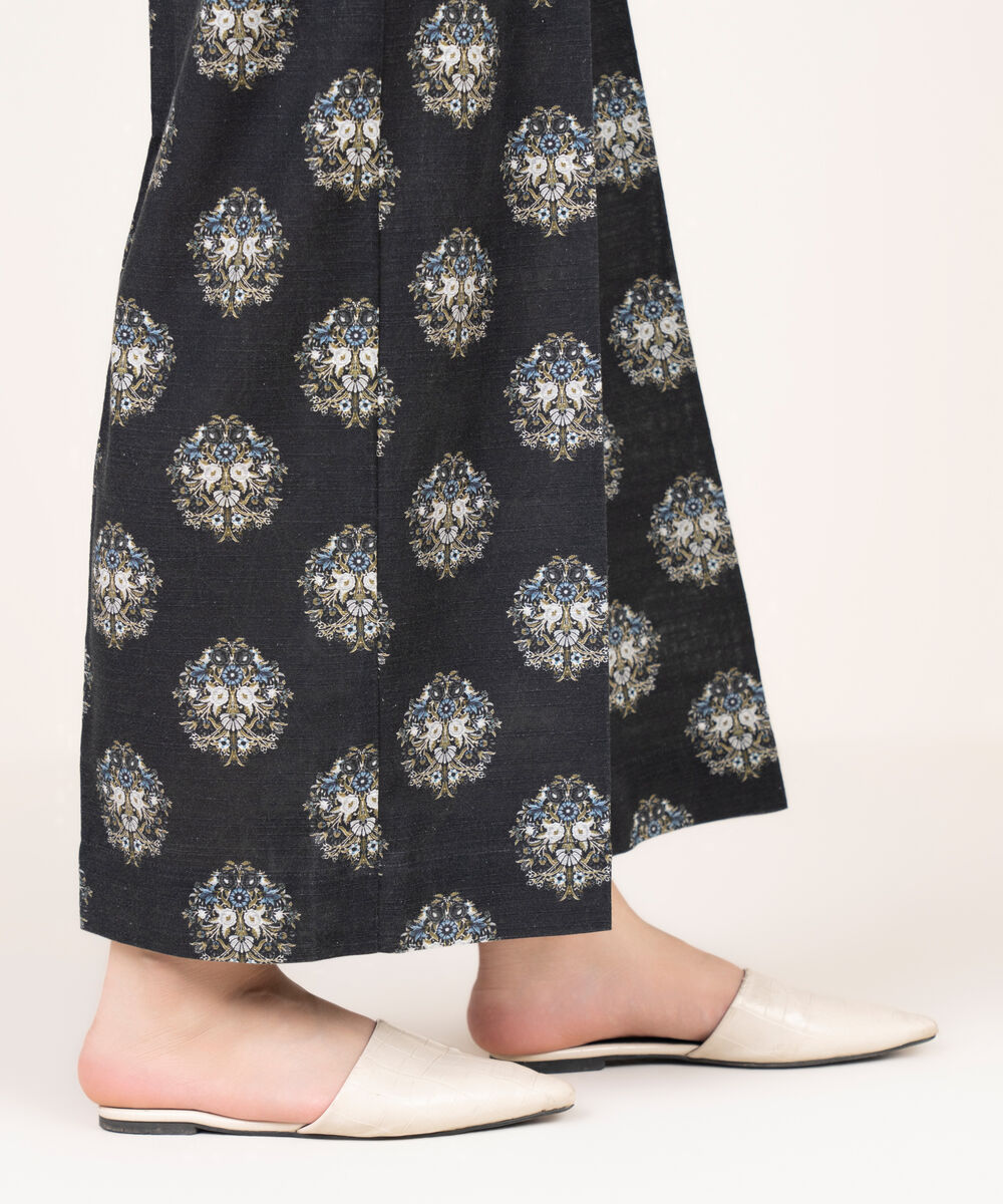 Women's RTW Light Khaddar Printed Black Culottes