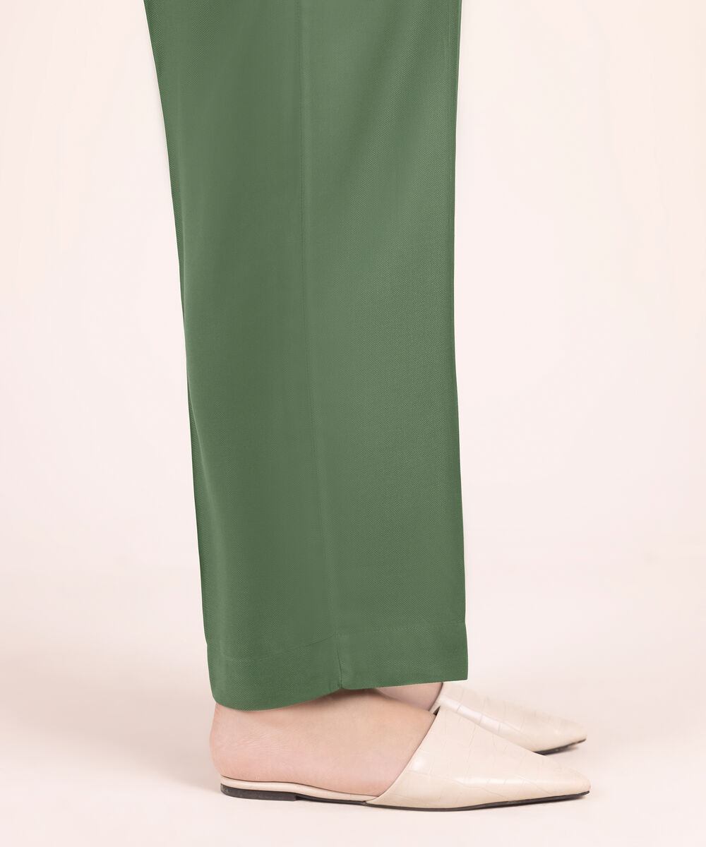 Women's RTW Bedford Solid Green Straight Pants