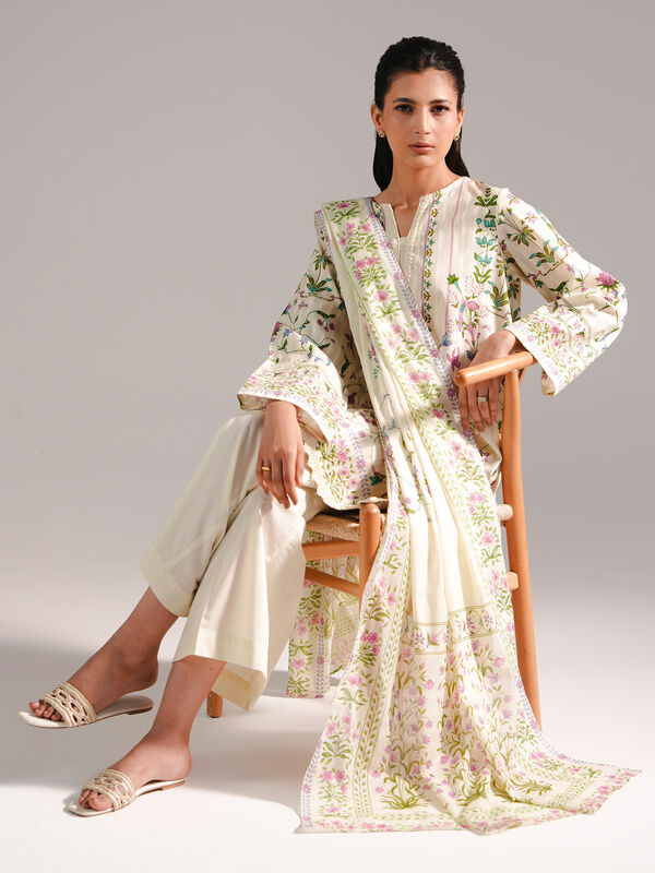 3 Piece - Printed Leno Kara Suit