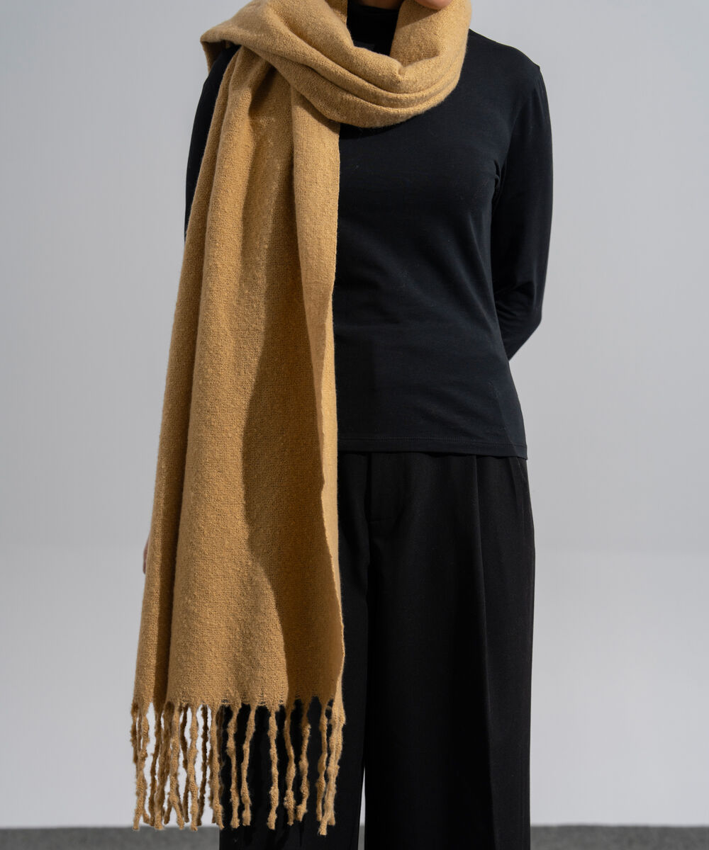 Women's Western Wear Brown Polyester Solid Woolen Scarf