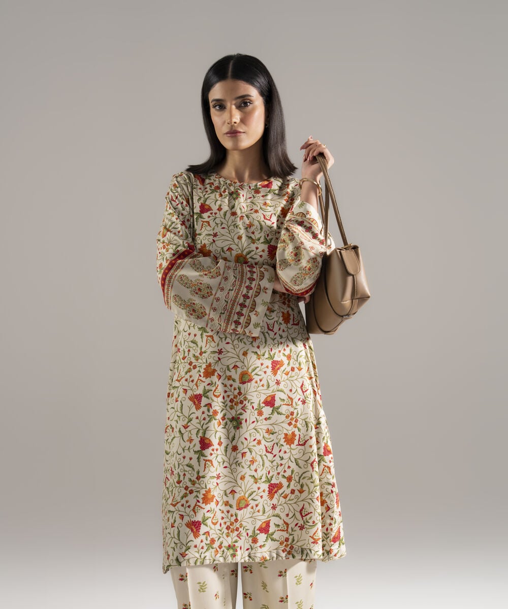 Women's RTW Bedford Printed Beige 2 Piece Suit