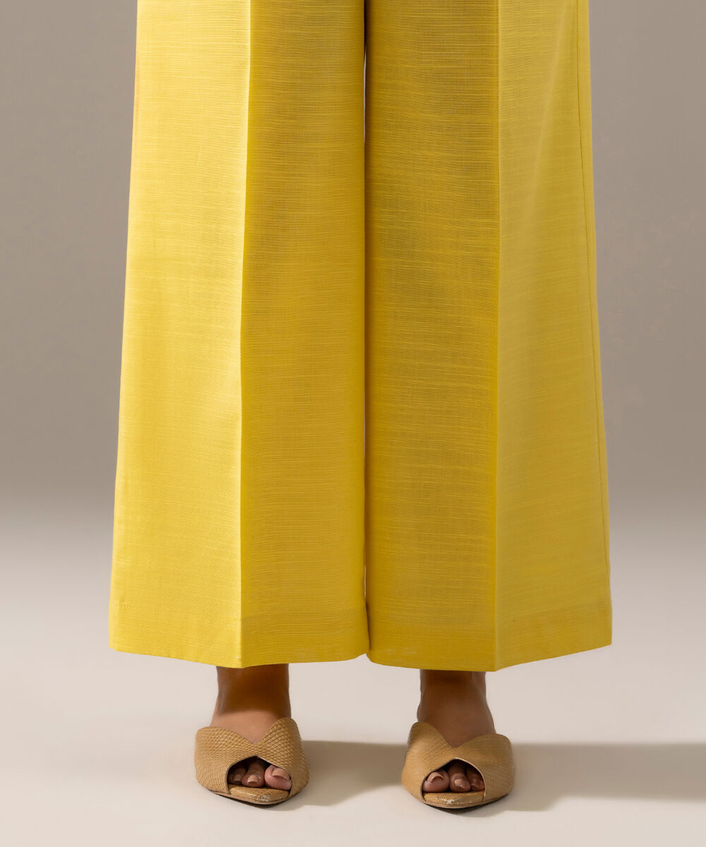 Women's RTW Khaddar Solid Pale Yellow Culottes