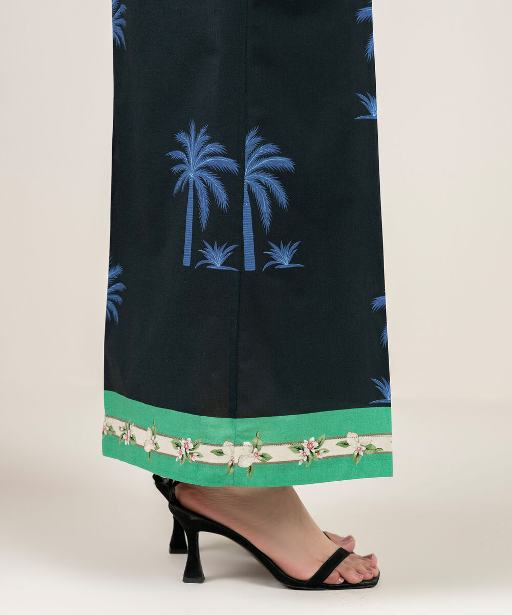 Women's RTW Cambric Printed Black Flared Pants