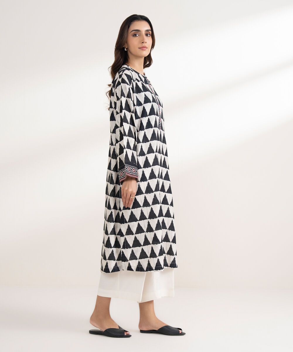 Women's RTW Viscose Linen Printed Straight Black Shirt