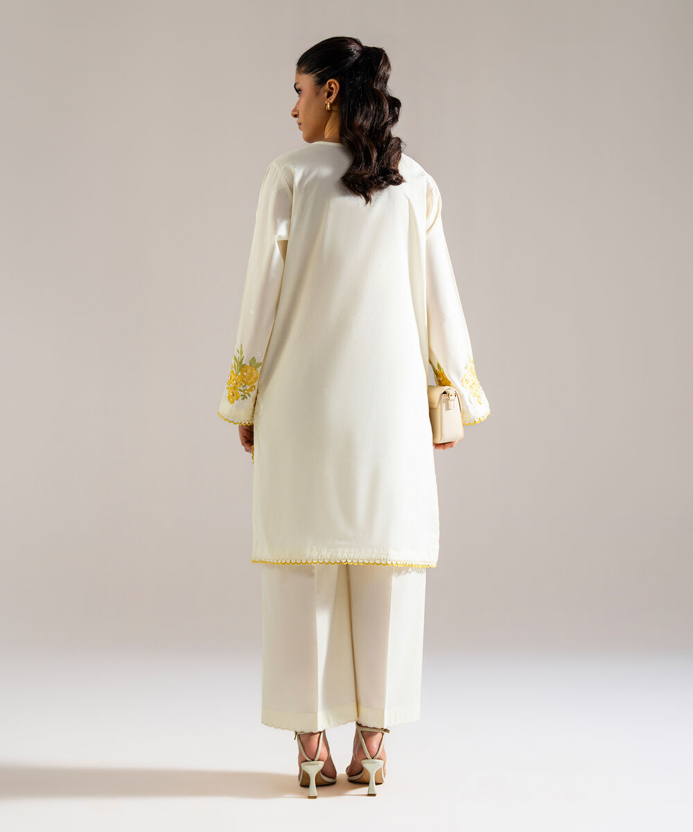 Women's RTW Lawn Embroidered Off White 2 Piece Suit