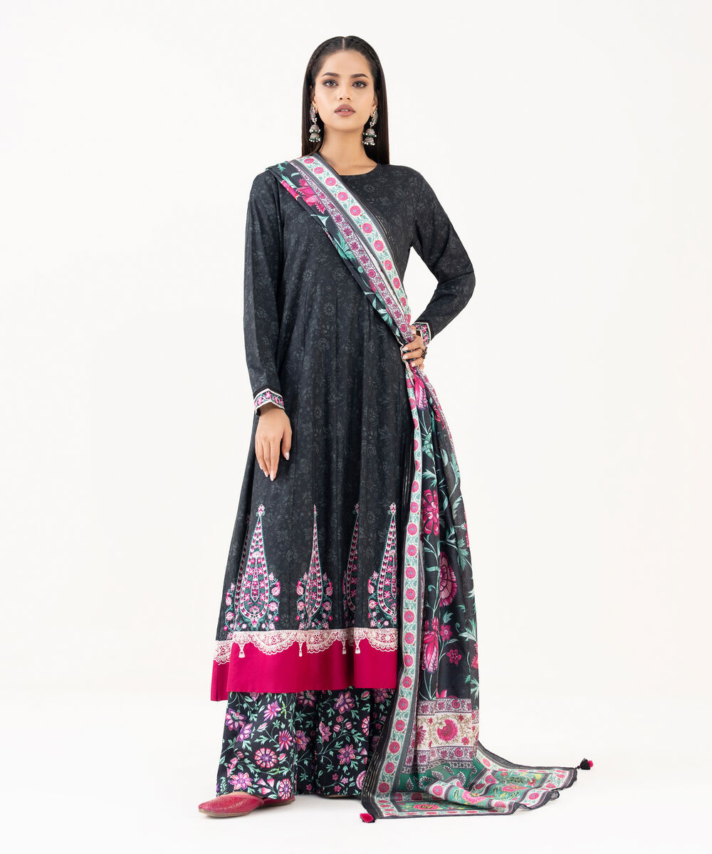 Women's RTW Lawn Viscose Black Embroidered Pishwas