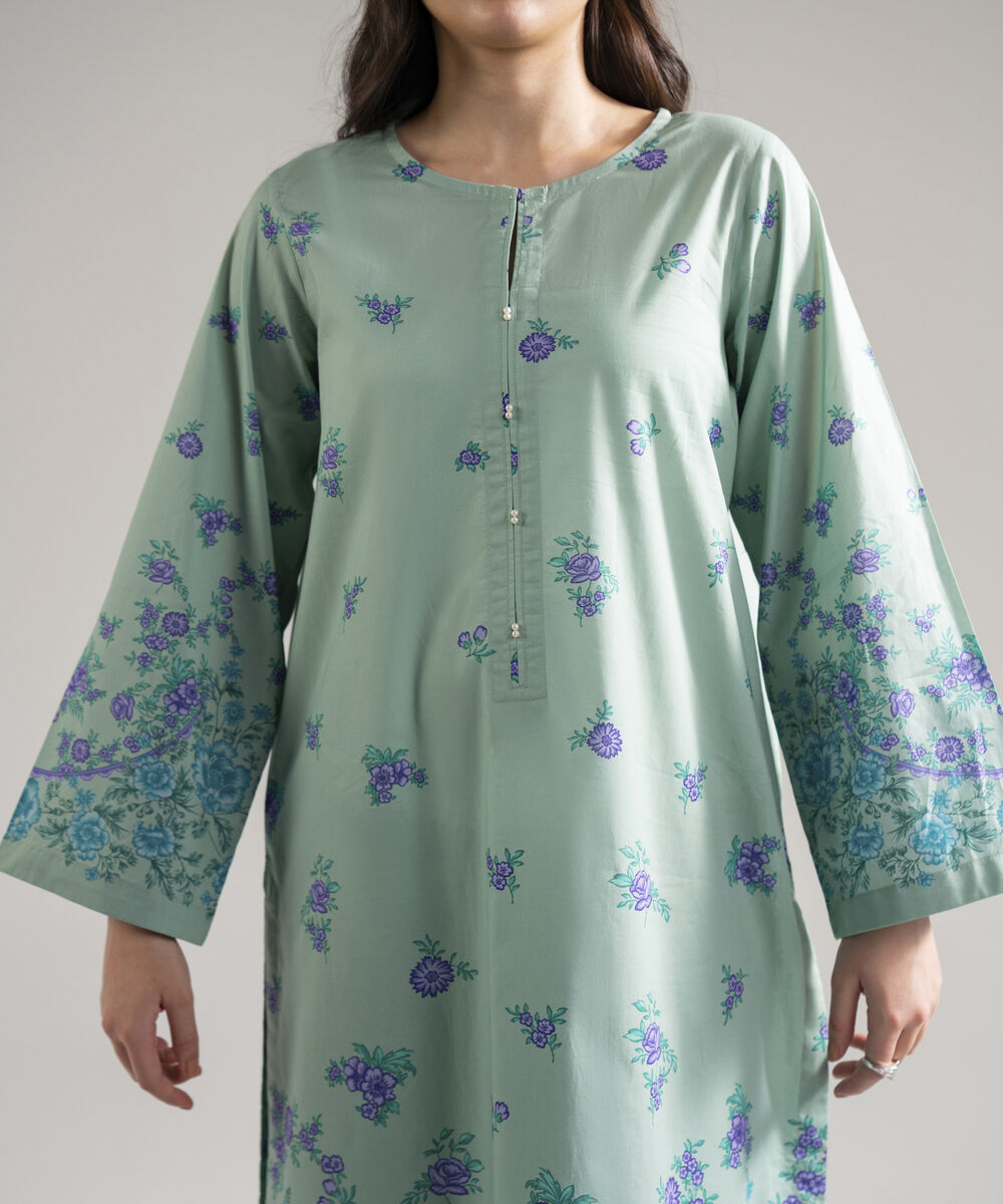 Women's RTW Lawn Printed Seafoam Green 2 Piece Suit