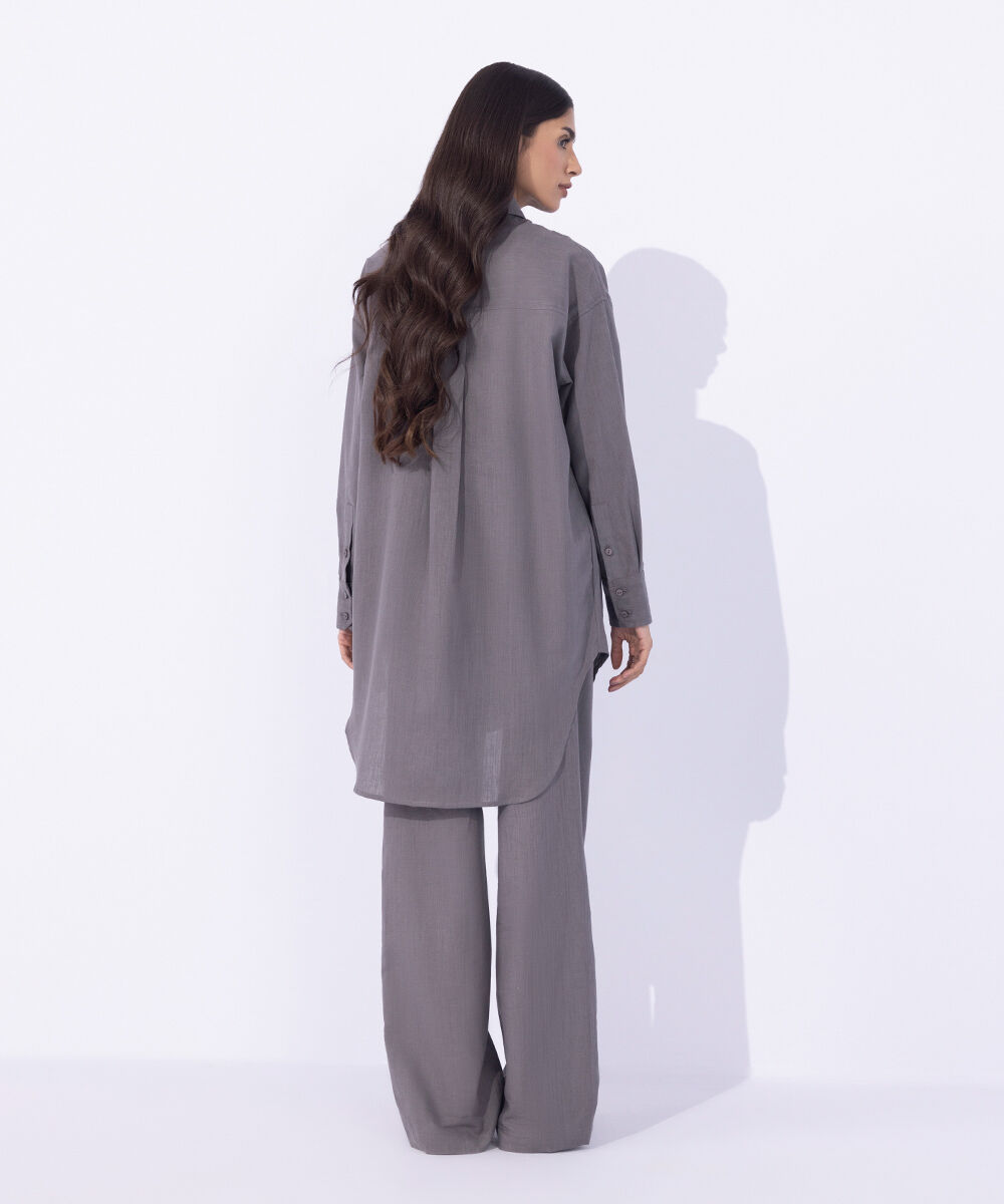 Women's Western Wear Grey Linen Blend Button Through Shirt