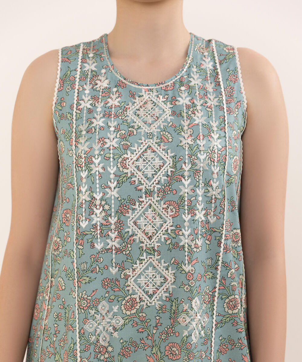 Women's Unstitched Lawn Embroidered Blue 2 Piece Suit