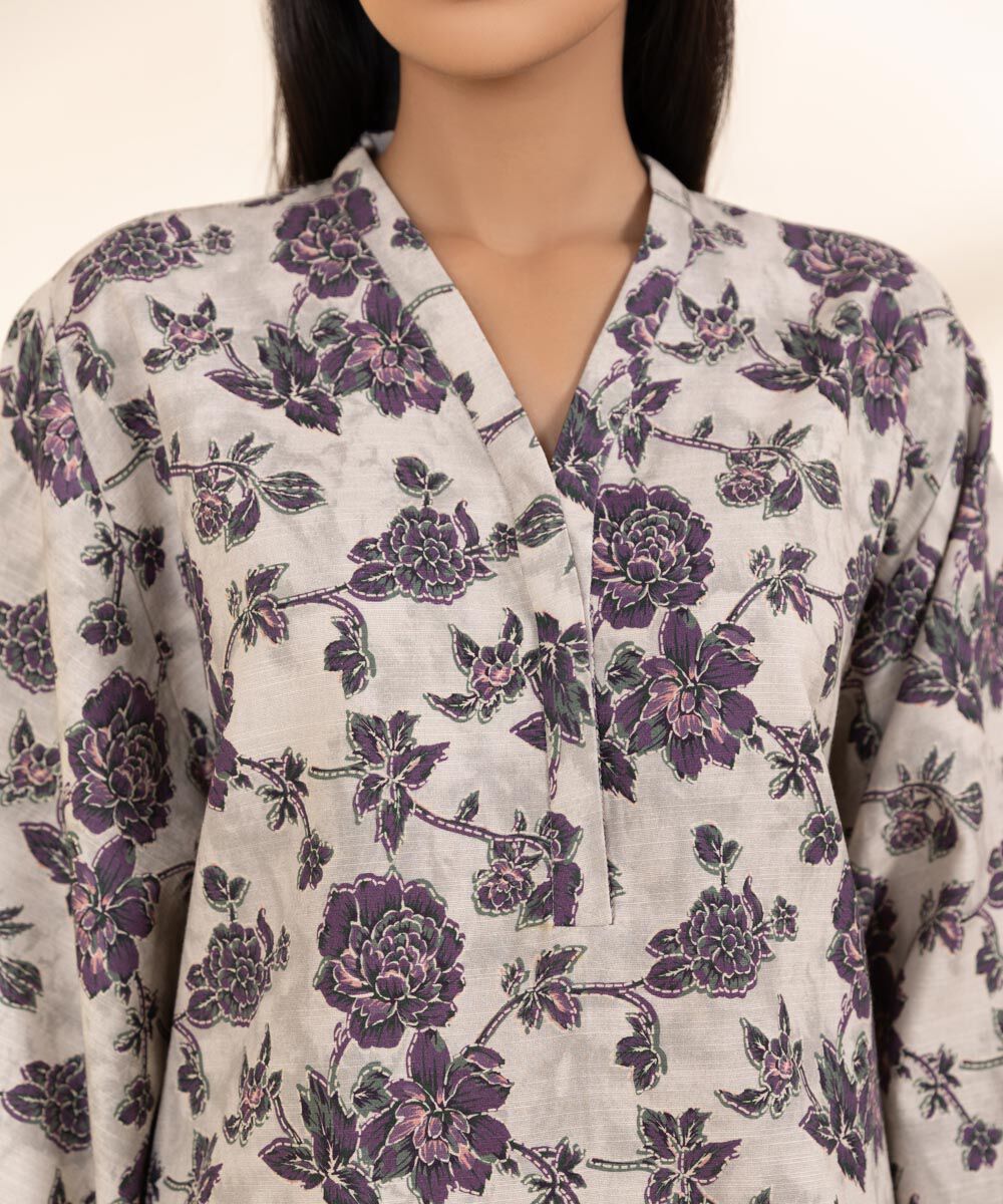 Women's Unstitched Light Khaddar Grey Printed 2 Piece Suit