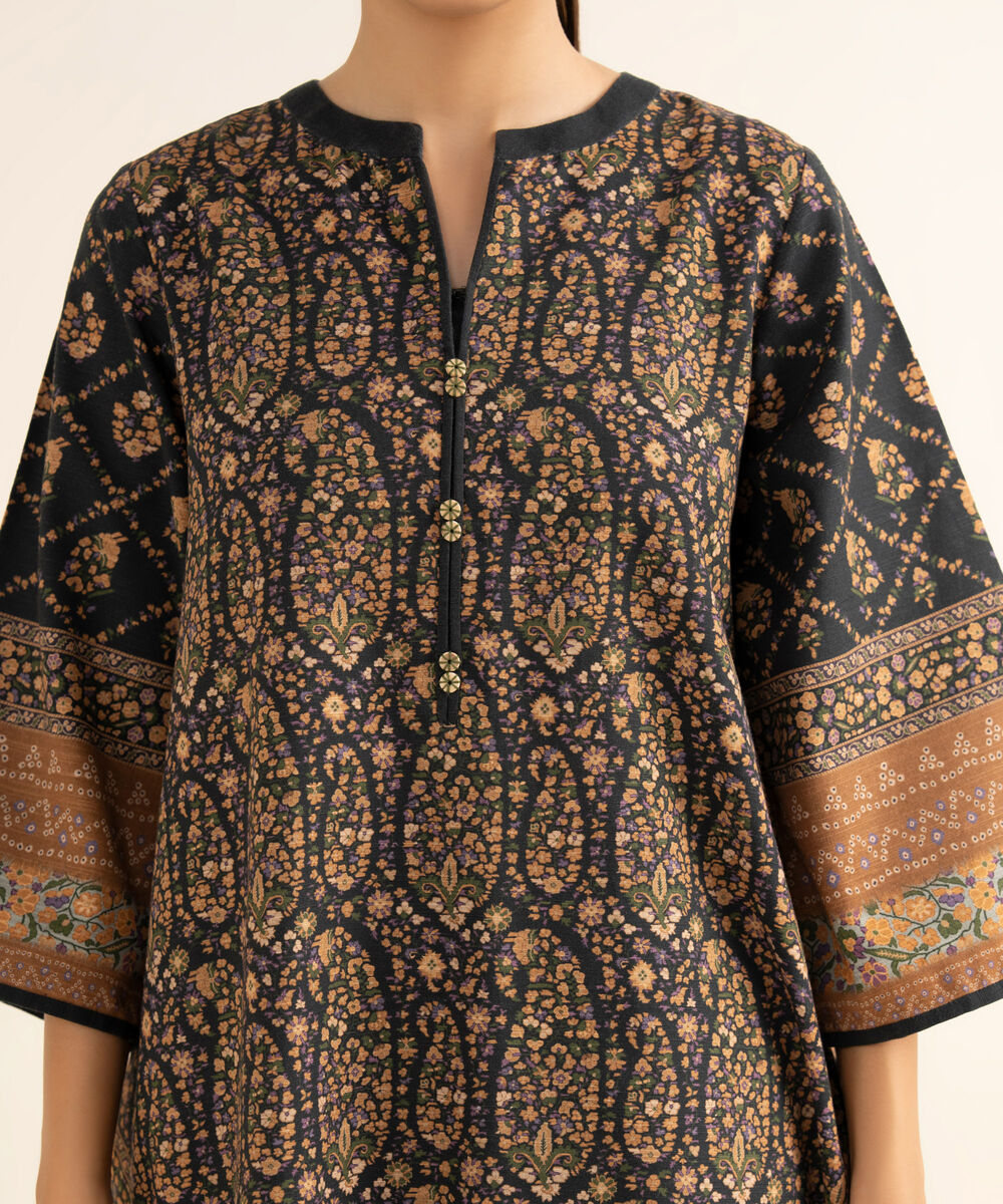 Women's Unstitched Cotton Printed Black 3 Piece Suit