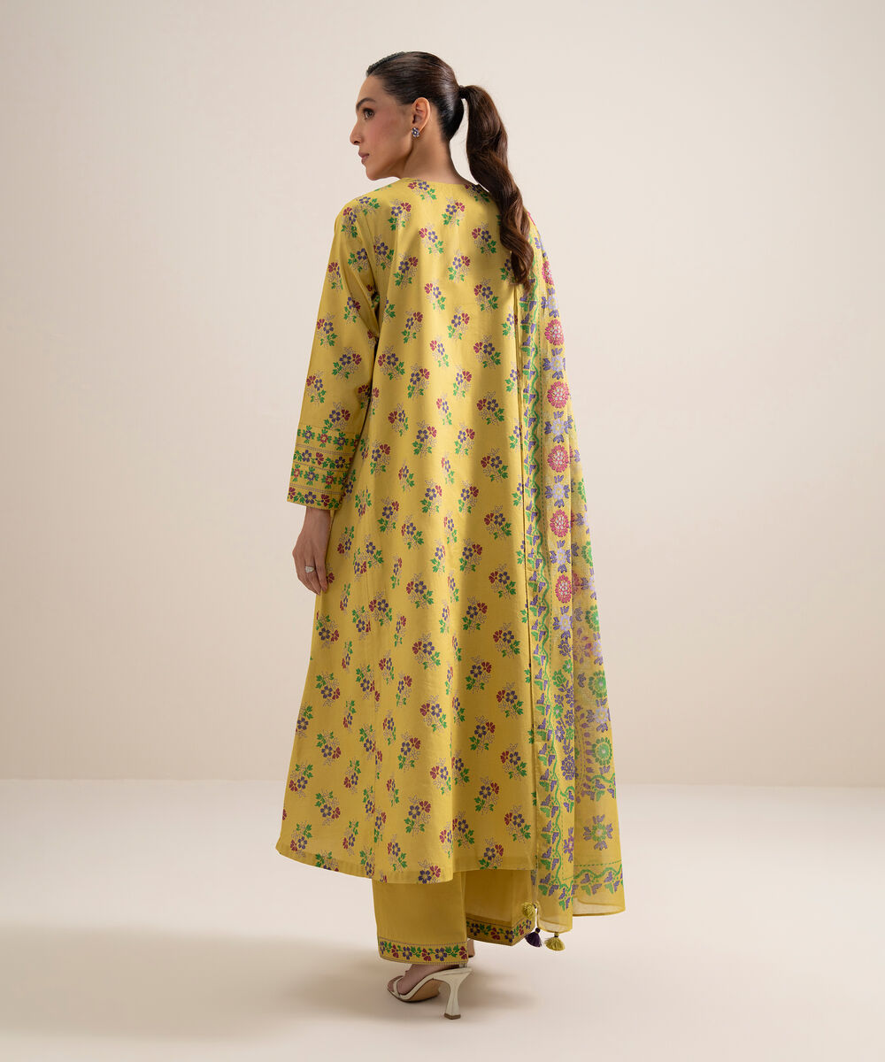 Women's Unstitched Lawn Printed Yellow 3 Piece Suit
