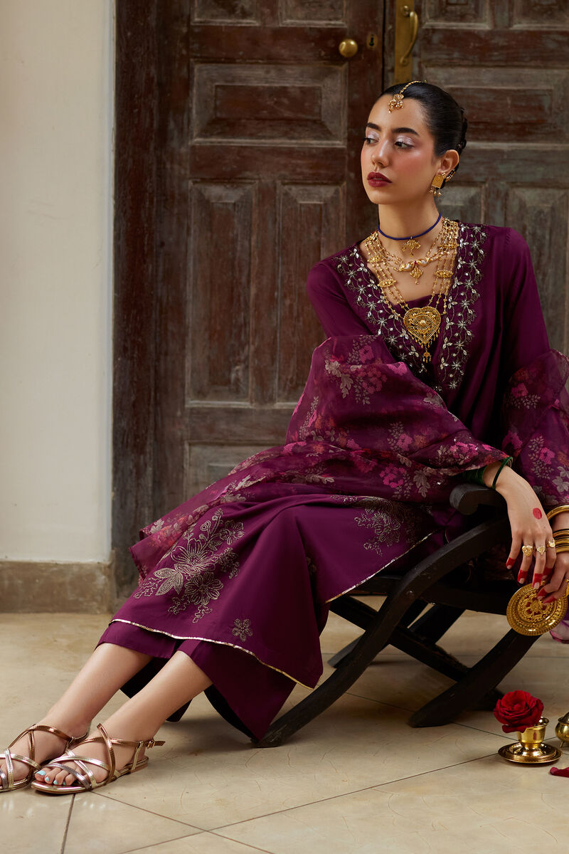 3 Piece - Embroidered Raw Silk Suit