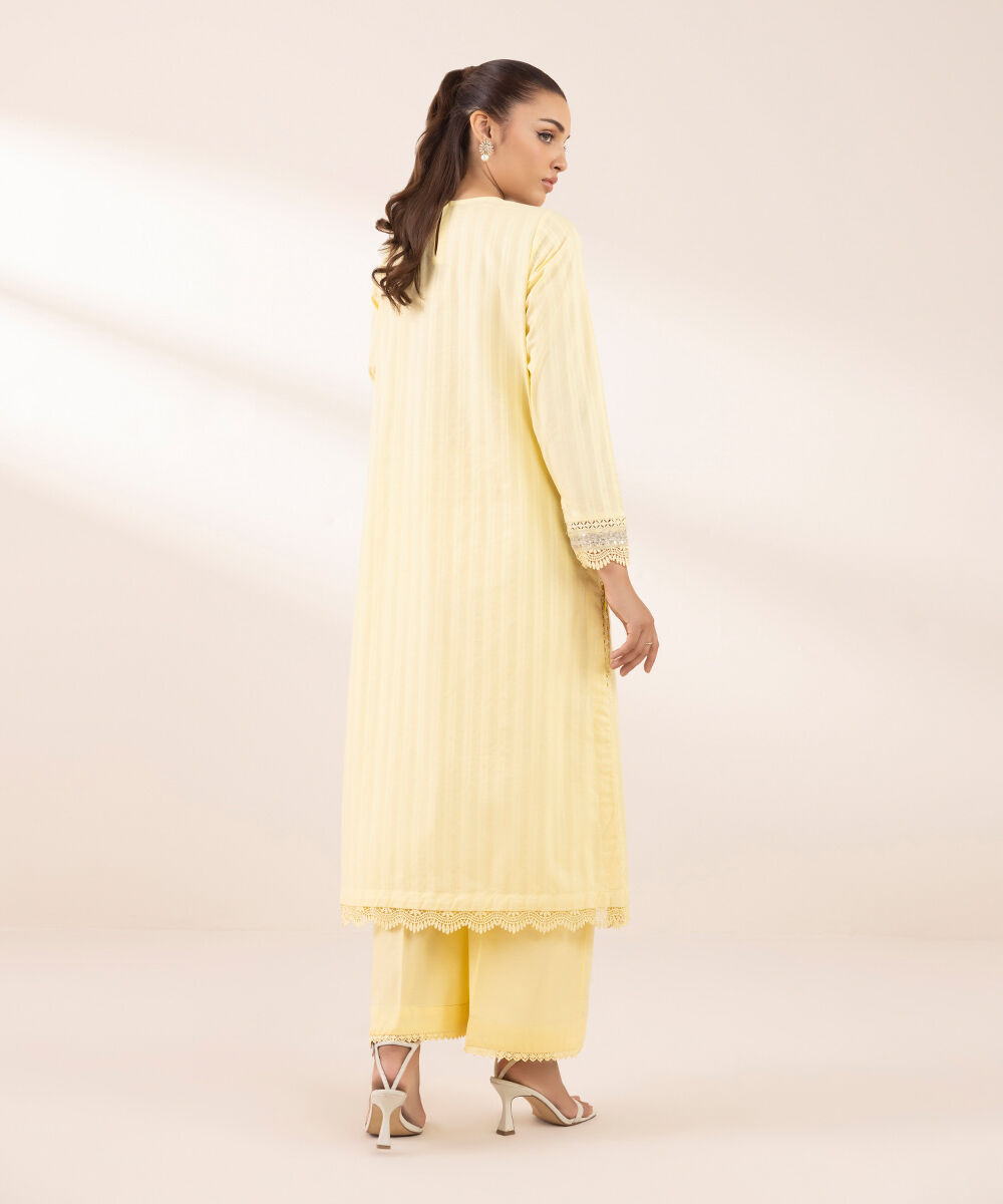 Women's RTW Dobby Yellow Embroidered A-Line Shirt