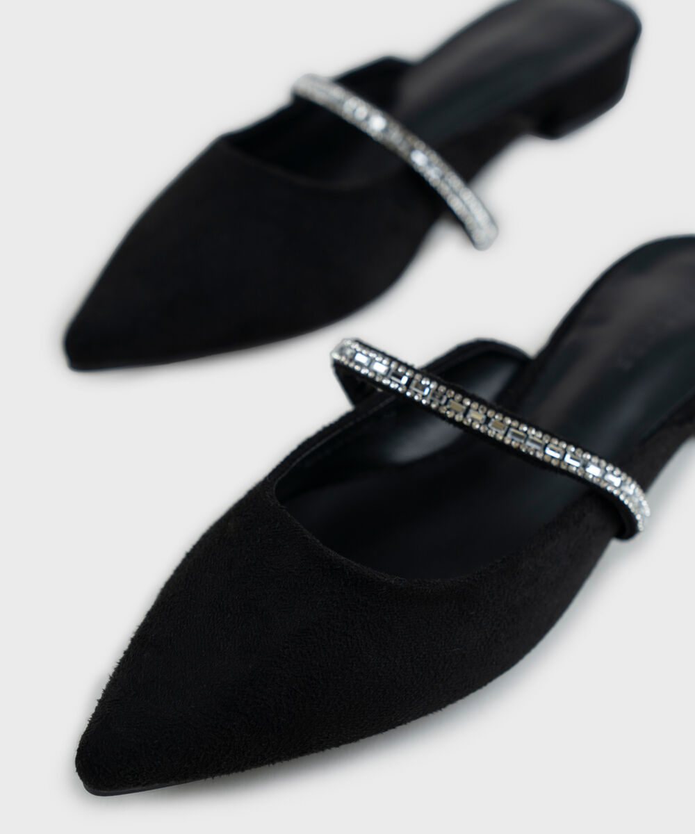 Women's Black Embellished Mules