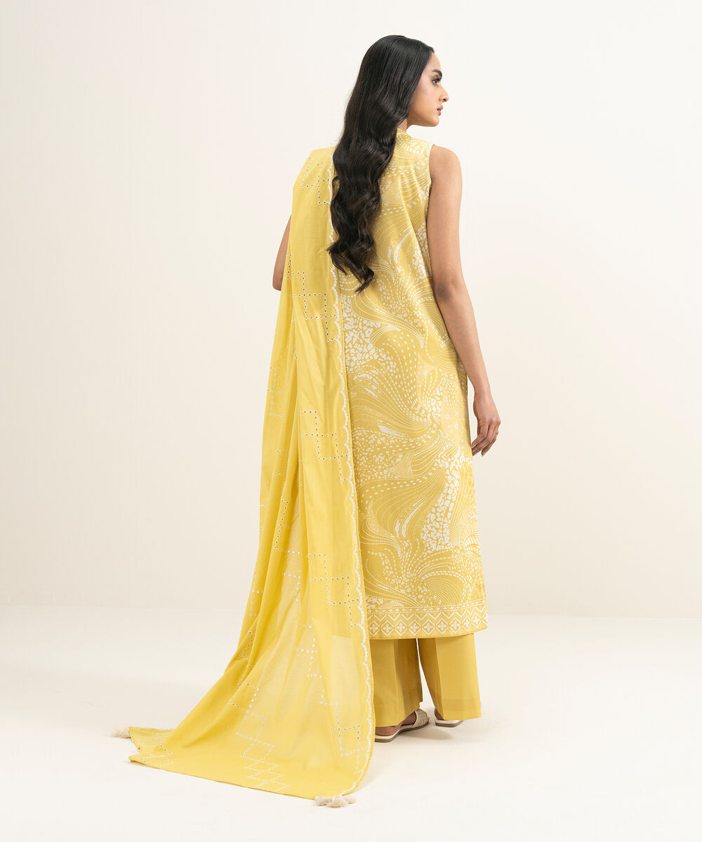 Women's Unstitched Lawn Printed Yellow 3 Piece Suit