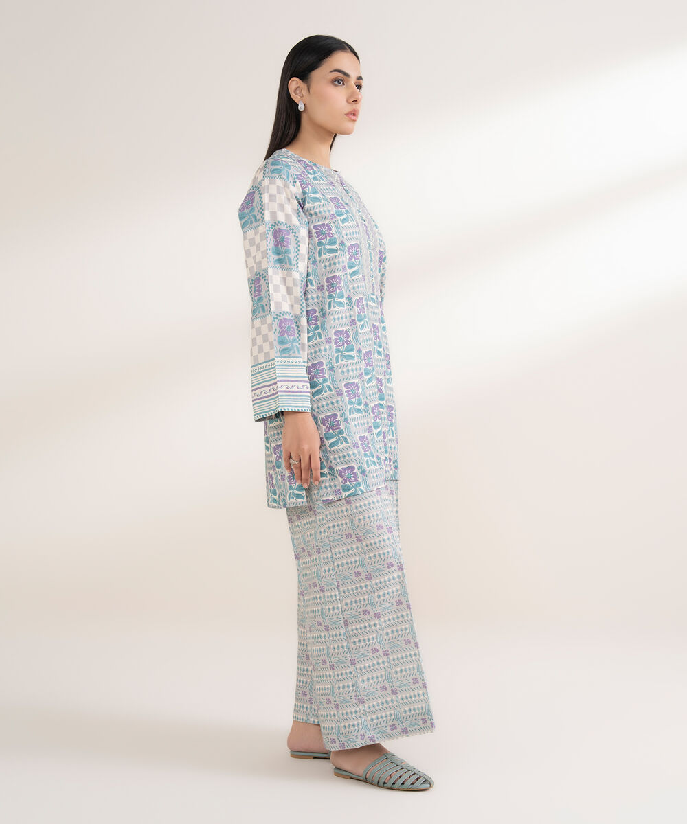 Women's RTW Arabic Khaddar Embroidered Straight Grey Shirt