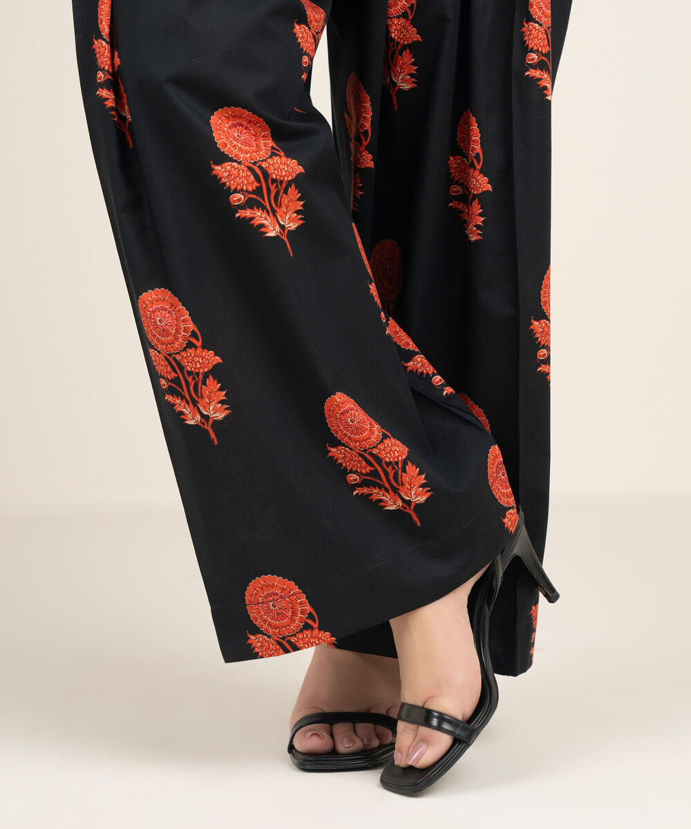 Women's RTW Cambric Printed Black Farshi Shalwar
